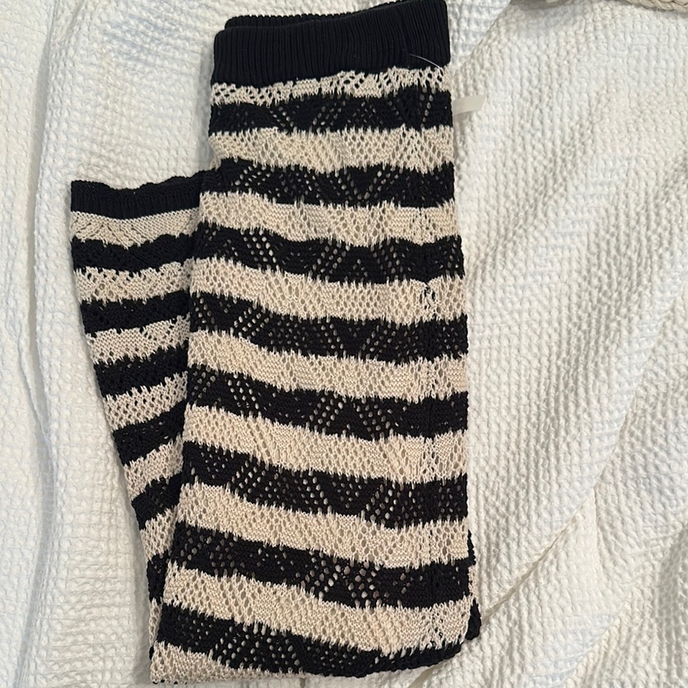Black and Cream Striped Knit Maxi Skirt